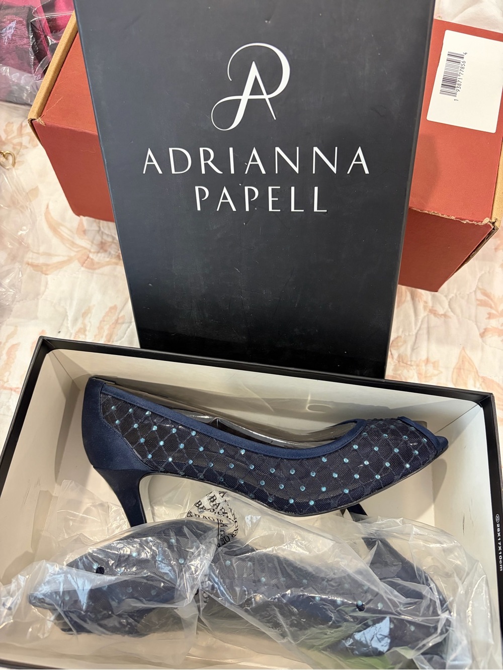 Adrianna Papell Navy Mesh Pointed-Toe Heels